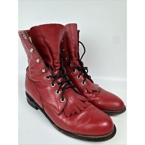Justin L0503 Roper Western Red Leather Lacer Kiltie Women's 6.5 B Lace Up Boots